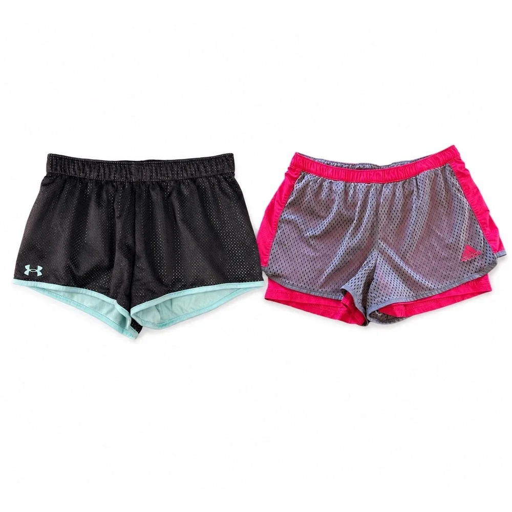 Adidas & Under Armour Women's‎ Athletic Shorts in Pink/Gray Teal/ Gray Small